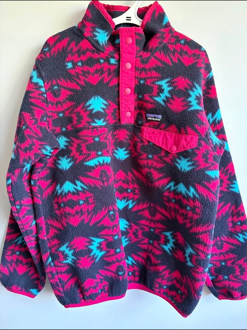 Patagonia Women's Snap-T Fleece Pullover - Pink & Teal Pattern
